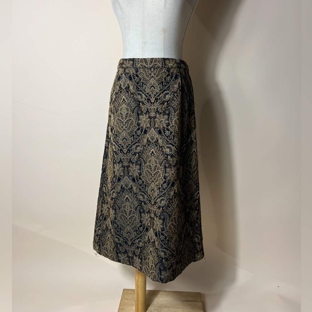 VINTAGE Serengeti Tapestry Woven Black Brown Long Skirt Small